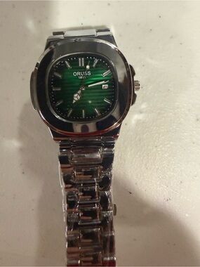 #107 ORUSS Silver Watch with Green Dial